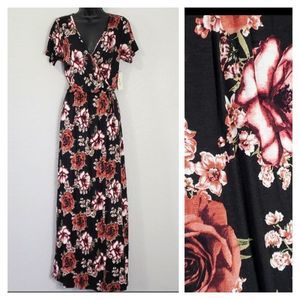 Women's V-Neck Floral Maxi Long Dress w/ Side Tie